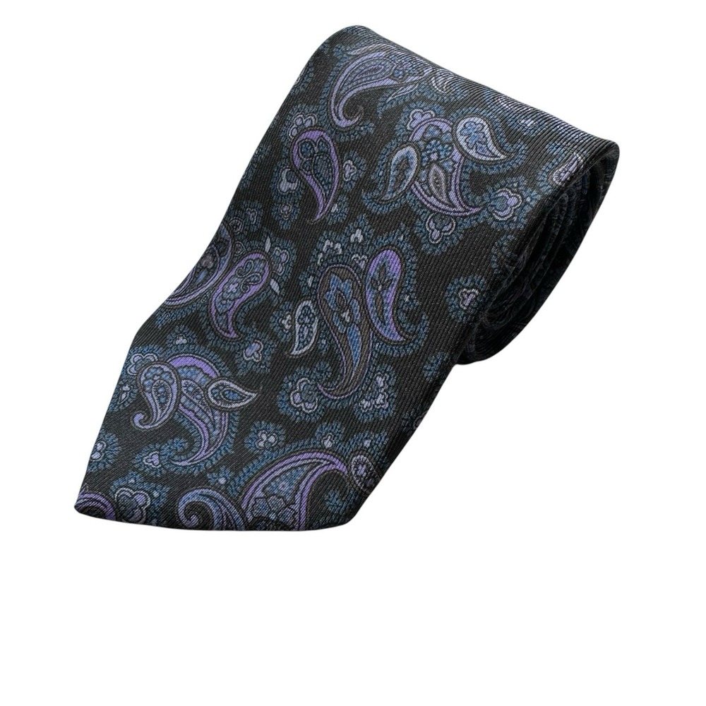 Etro Milano Mens Paisley Silk Tie Gray Purple Blue 3.25 Inch Made in Italy
